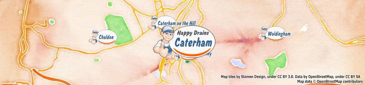 Service area map showing Happy Drains coverage across Caterham (CR3)