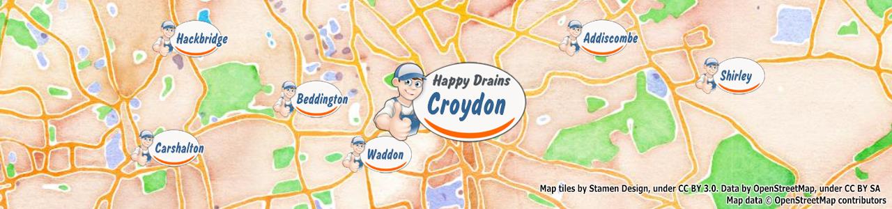 Service area map showing Happy Drains coverage across Croydon (CR0)
