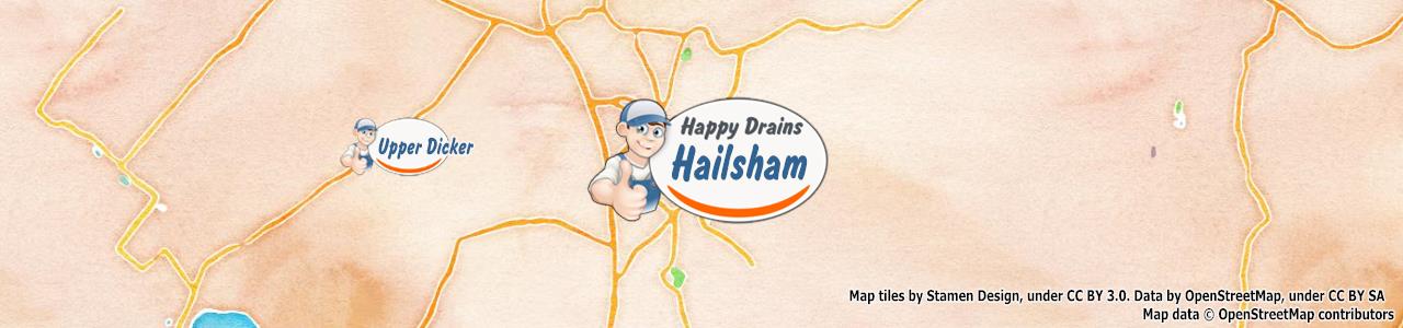 Service area map showing Happy Drains coverage across Hailsham (BN27)