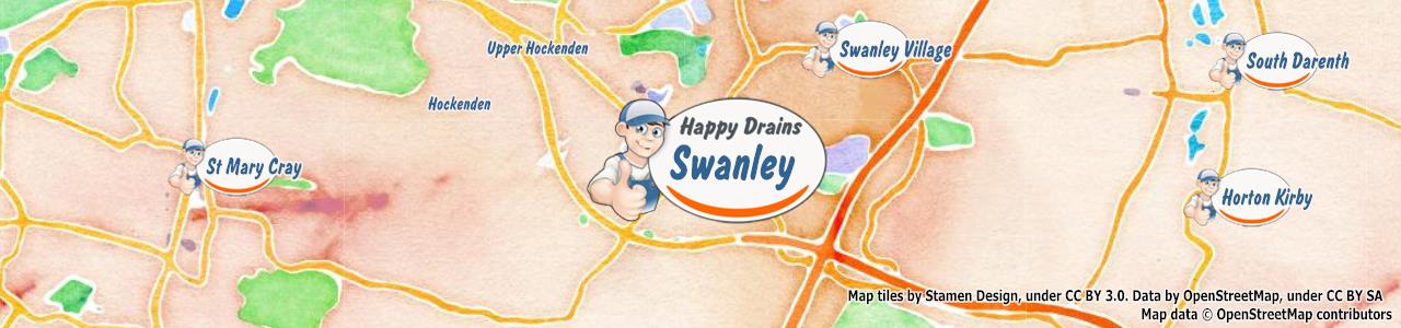 Service area map showing Happy Drains coverage across Swanley (BR8)