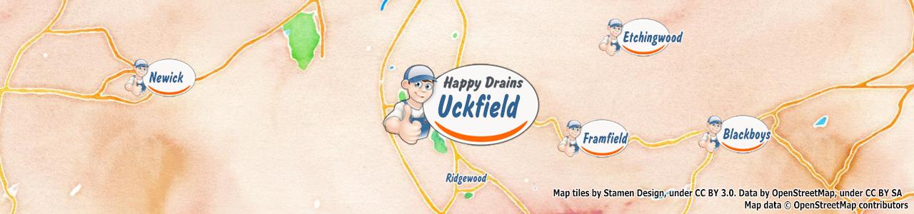 Service area map showing Happy Drains coverage across Uckfield (TN22)