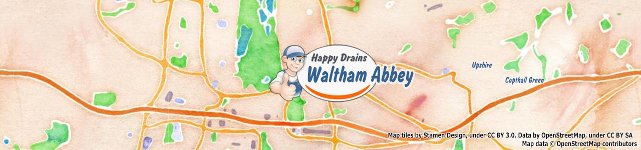 Service area map showing Happy Drains coverage across Waltham Abbey (EN9)