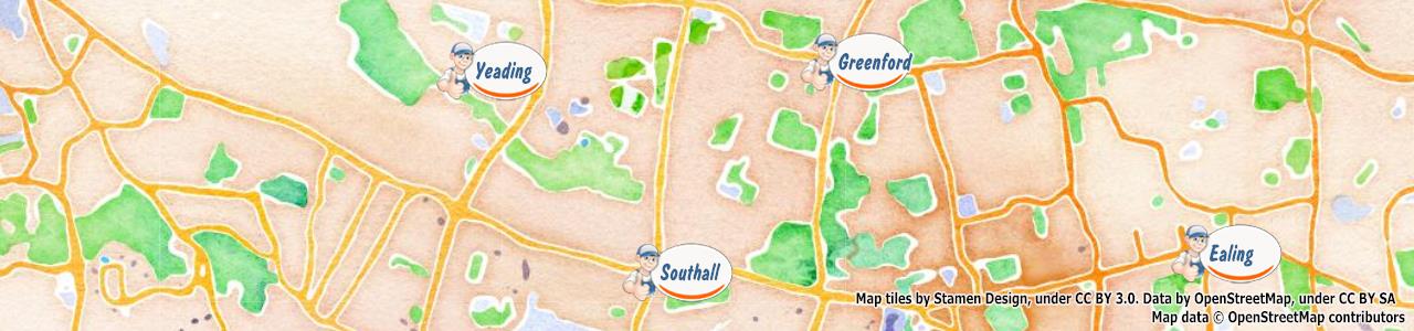 Service area map showing Happy Drains coverage across West London (W1)