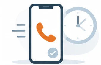Illustration of a phone with a call icon next to a clock