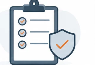 Illustration of a checklist on a clipboard alongside a shield with a tick